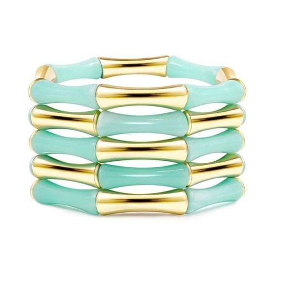 Gold and Teal Bamboo-Inspired Stackable Bracelets - Picture 3 of 6